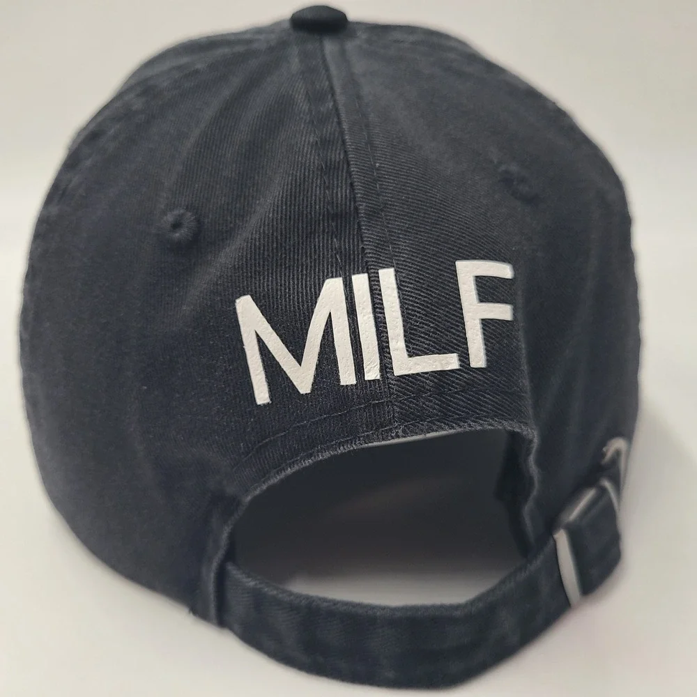 Women Mom MILF Hat Strapback Open‎ Road Black White Logo Funny Joke Humor Casual